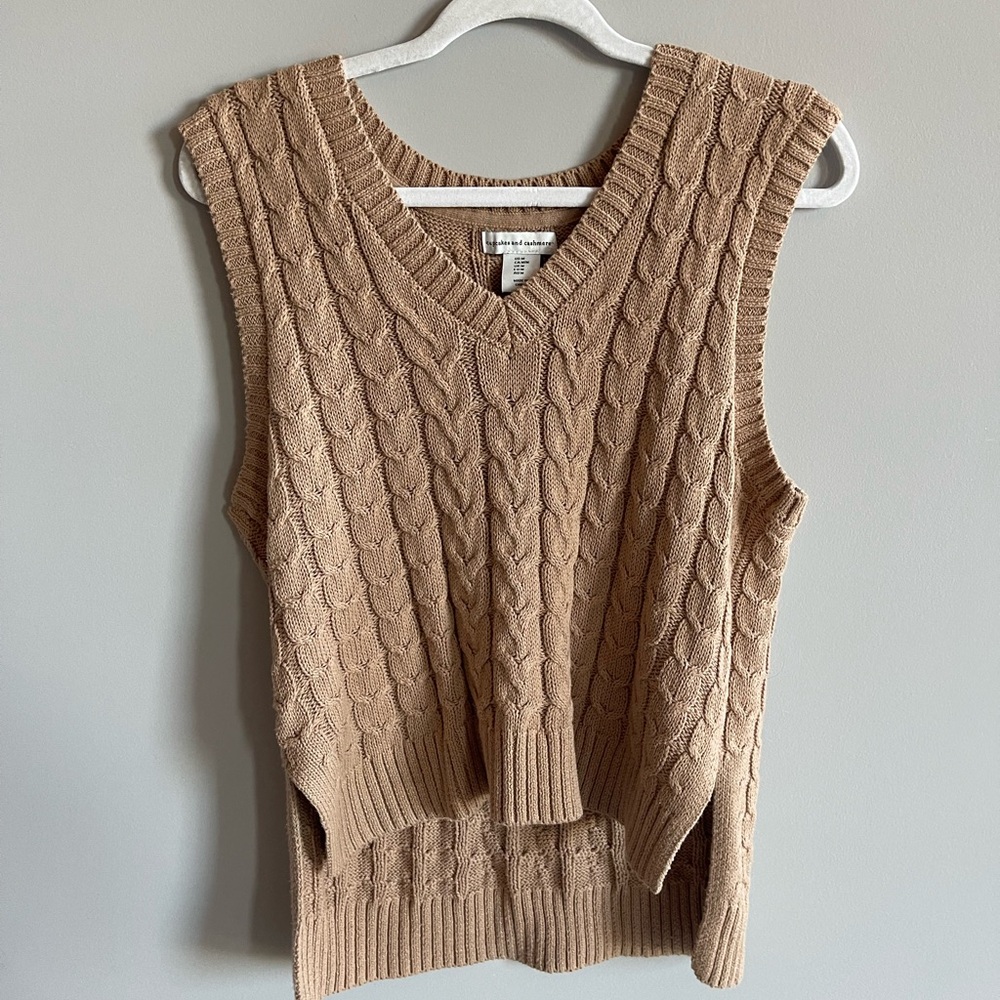 Tan Cable Knit V-Neck Sweater Vest